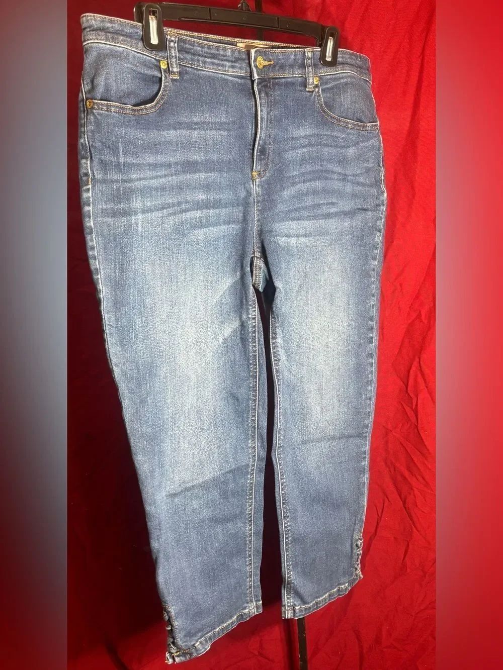 Chico's Medium Blue Denim Jeans with Gold Button Size 12 EPC